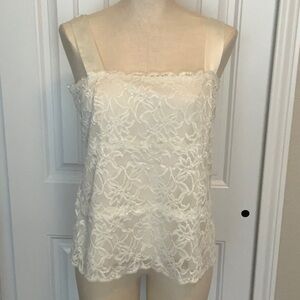 Coldwater Creek 1X Lace Tank Fully Lined Cami Square Neck Sleeveless Cream